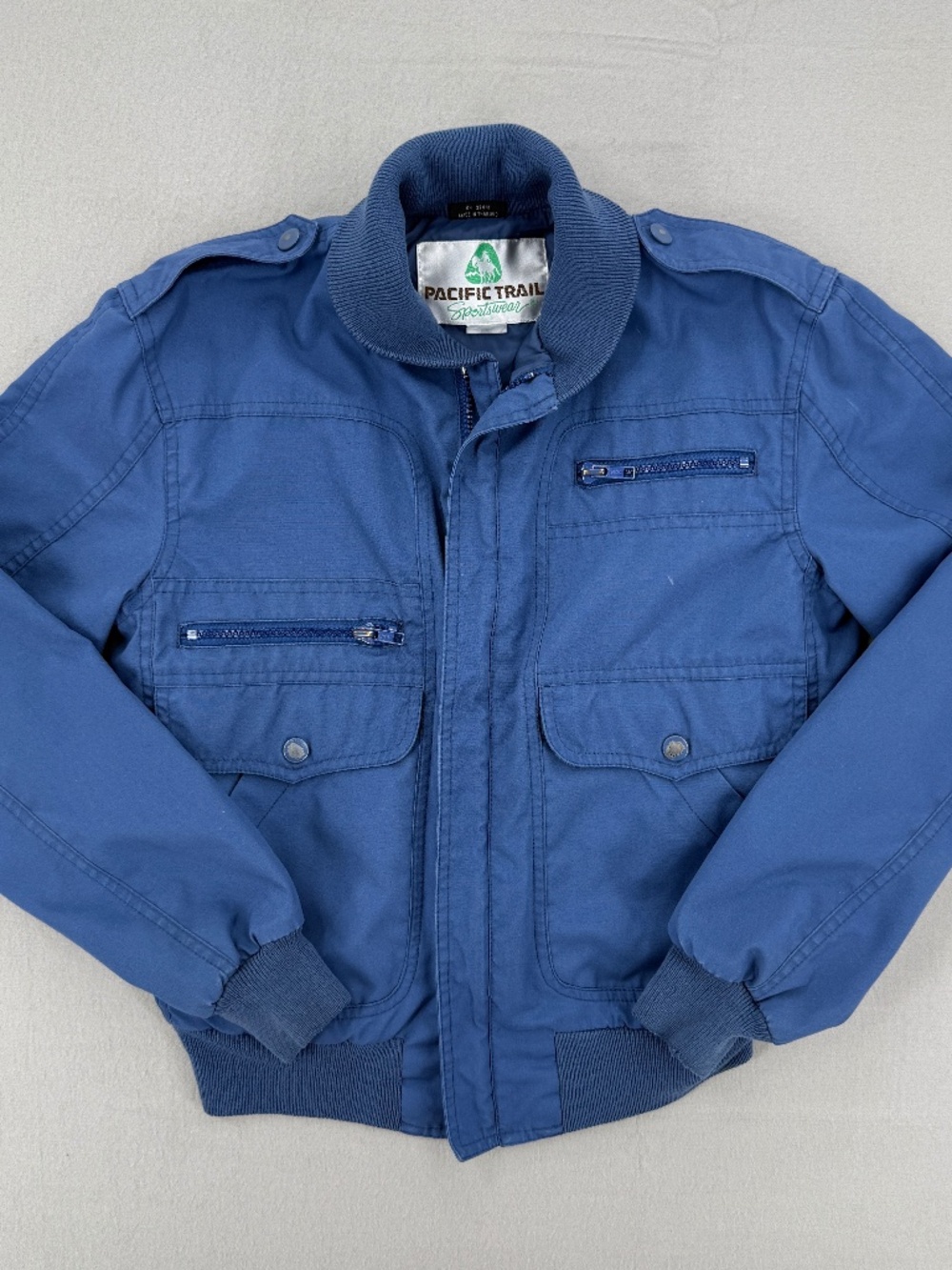 Vintage Pacific Trail Bomber Jacket  Blue Sportswear Ribbed Trim Coat Women XS